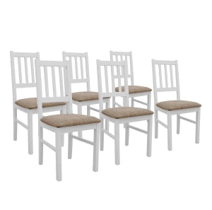 Sada 6x dřevěná židle BOS04 Bílá/Béžová