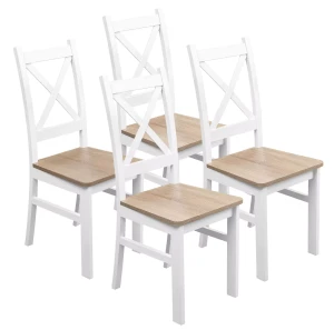 Sada 4x dřevěná židle KRT Bílá/Dub Sonoma