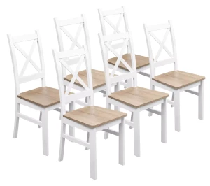 Sada 6x dřevěná židle KRT Bílá/Dub Sonoma
