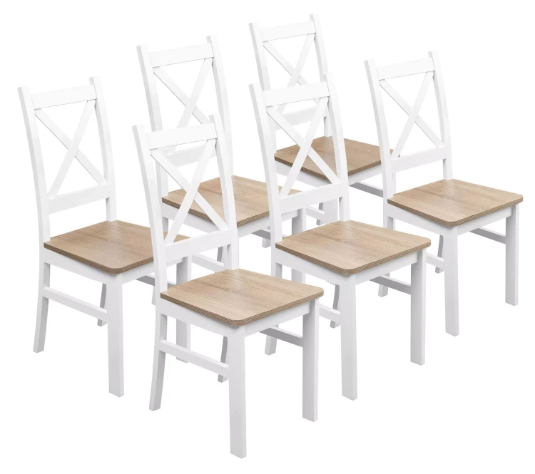 Sada 6x dřevěná židle KRT Bílá/Dub Sonoma