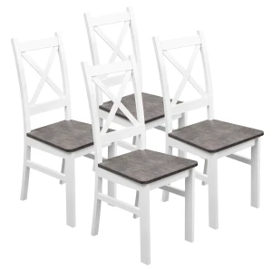 Sada 4x dřevěná židle KRT Bílá/Beton