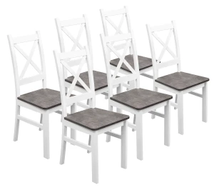 Sada 6x dřevěná židle KRT Bílá/Beton