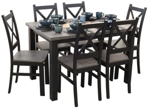 Jídelní set 120x80 se 6 židlemi M002-6 černá/beton