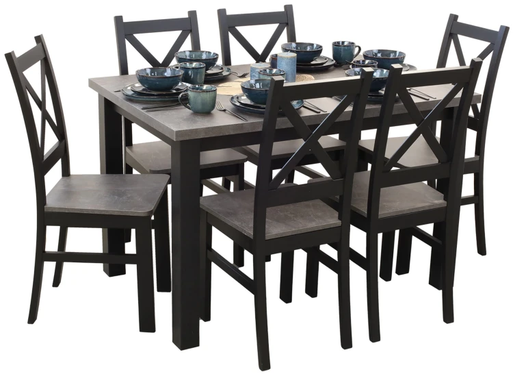 Jídelní set 120x80 se 6 židlemi M002-6 černá/beton
