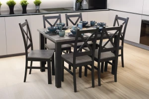 Jídelní set 120x80 se 6 židlemi M002-6 černá/beton