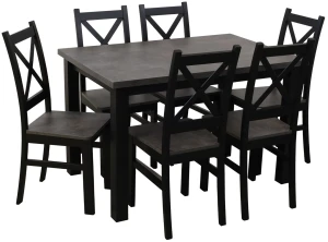 Jídelní set 120x80 se 6 židlemi M002-6 černá/beton
