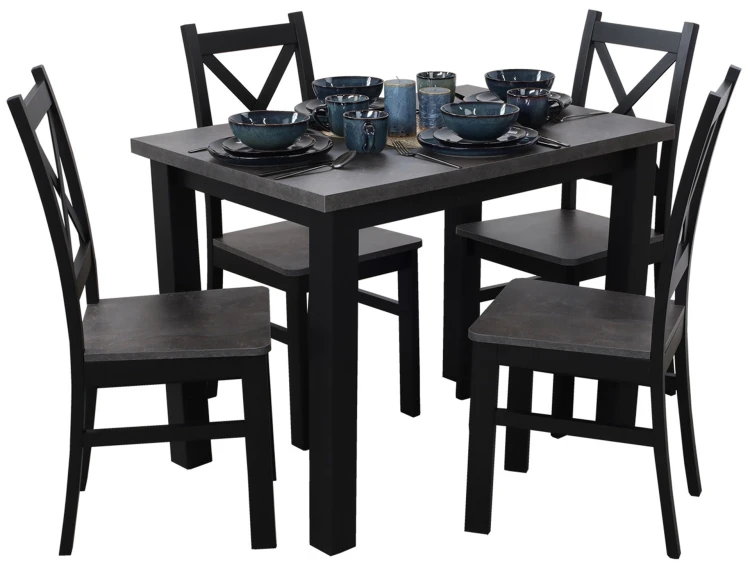 Jídelní set 150/190x80 se 4 židlemi M003-4 černá/beton