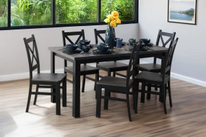 Stůl rozkládací 150/190x80 černá/beton se 6 židlemi M003-6