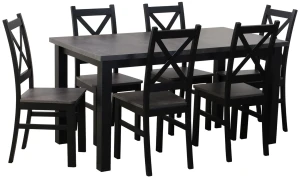 Stůl rozkládací 150/190x80 černá/beton se 6 židlemi M003-6