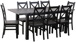 Stůl rozkládací 150/190x80 černá/beton se 6 židlemi M003-6