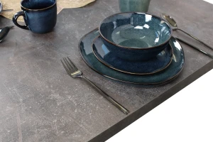 Stůl rozkládací 150/190x80 černá/beton se 6 židlemi M003-6