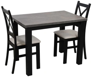 Stůl 100x70 černá/beton se 2 židlemi černá/béžová M004-2