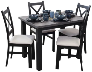 Stůl 100x70 černá/beton se 4 židlemi černá/béžová M004-4