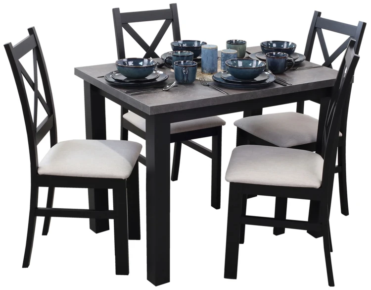 Stůl 100x70 černá/beton se 4 židlemi černá/béžová M004-4