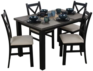 Stůl 120x80 černá/beton se 4 židlemi černá/béžová M005-4