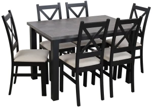 Stůl 120x80 černá/beton se 6 židlemi černá/béžová M005-6
