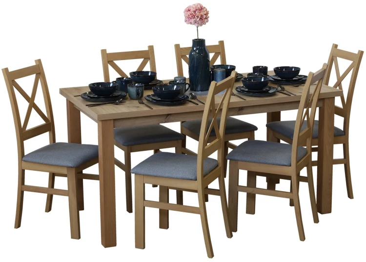 Rozkládací set stolu 150/190x80 dub Artisan se 6 židlemi dub Artisan/šedá M009-6