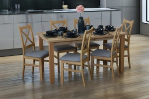 Rozkládací set stolu 150/190x80 dub Artisan se 6 židlemi dub Artisan/šedá M009-6