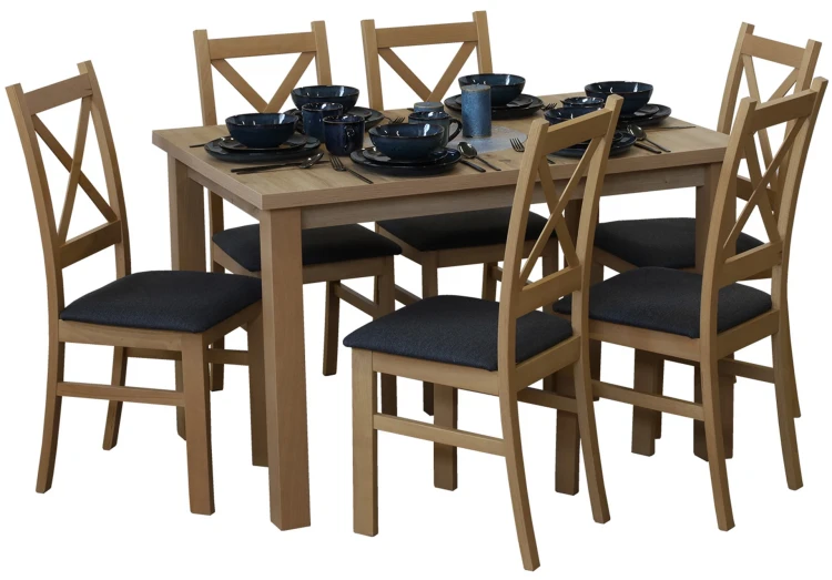 Set stolu 120x80 dub Artisan se 6 židlemi dub Artisan/černá M011-6