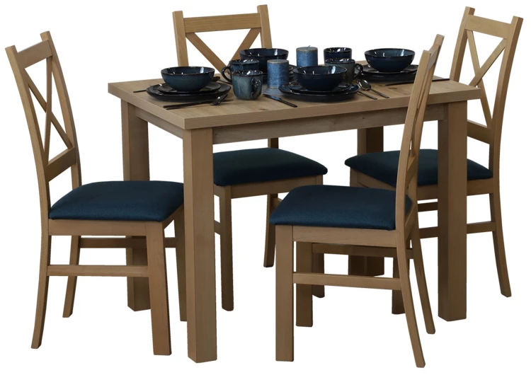 Stůl 100x70 dub Artisan se 2 židlemi dub Artisan/tyrkysová M013-2