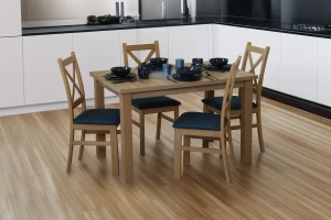 Rozkládací set stolu 150/190x80 dub Artisan se 4 židlemi dub Artisan/tyrkysová M015-4