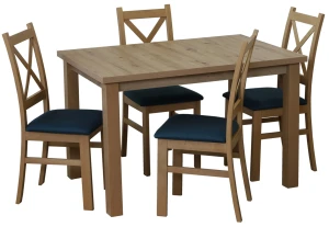 Rozkládací set stolu 150/190x80 dub Artisan se 4 židlemi dub Artisan/tyrkysová M015-4