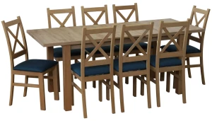 Rozkládací set stolu 150/190x80 dub Artisan se 4 židlemi dub Artisan/tyrkysová M015-4