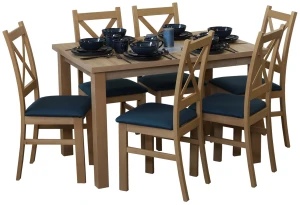 Rozkládací set stolu 150/190x80 dub Artisan se 6 židlemi dub Artisan/tyrkysová M015-6