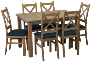 Rozkládací set stolu 150/190x80 dub Artisan se 6 židlemi dub Artisan/tyrkysová M015-6