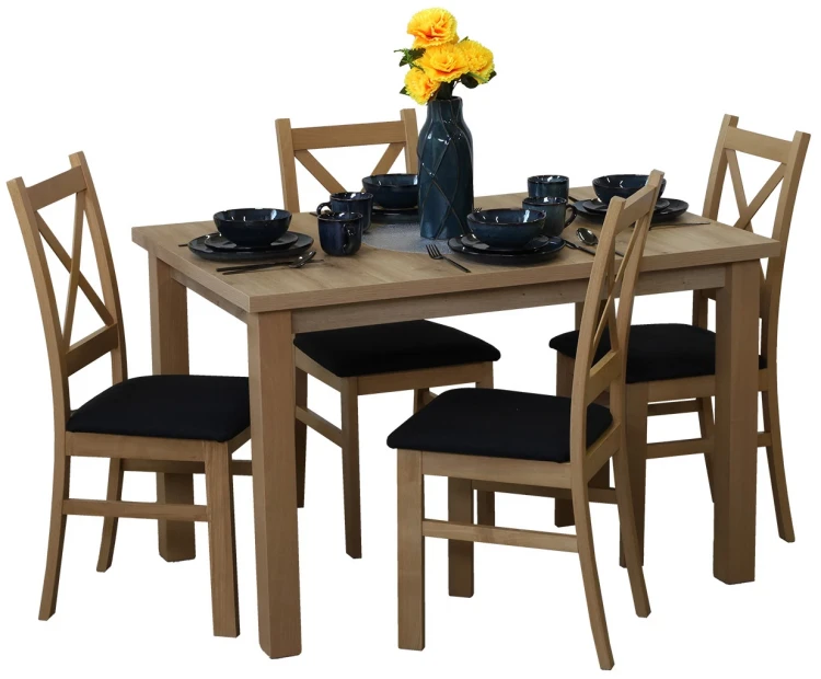 Set rozkládacího stolu 150/190x80 dub Artisan se 4 židlemi Artisan/černá M018-4