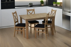 Set rozkládacího stolu 150/190x80 dub Artisan se 4 židlemi Artisan/černá M018-4