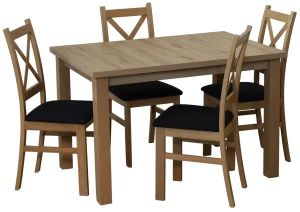 Set rozkládacího stolu 150/190x80 dub Artisan se 4 židlemi Artisan/černá M018-4