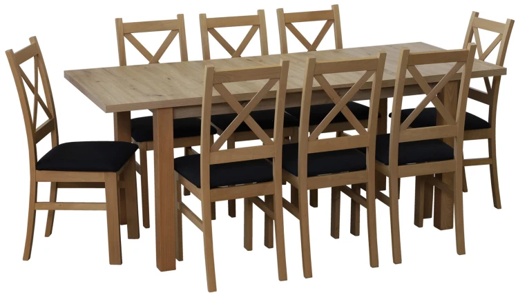 Set rozkládacího stolu 150/190x80 dub Artisan se 6 židlemi Artisan/černá M018-6