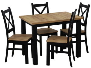 Set stolu 100x70 se 4 židlemi M019-4 černá/dub Craft