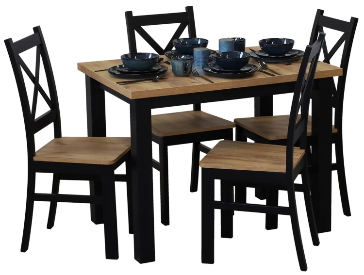 Set stolu 120x80 se 4 židlemi M020-4 černá/dub Craft
