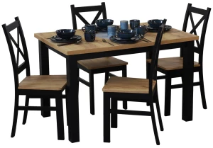 Set rozkládacího stolu 150/190x80 se 4 židlemi M021-4 černá/dub Craft