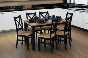 Set rozkládacího stolu 150/190×80 se 6 židlemi M021-6 černá/dub Craft