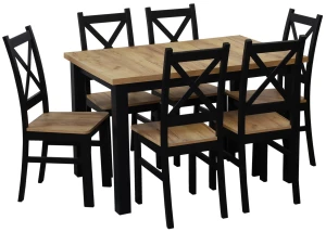 Set rozkládacího stolu 150/190×80 se 6 židlemi M021-6 černá/dub Craft