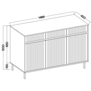 Komoda s drážkovaným čelem Yukashi 3F3S T833 dub evoke