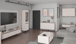 Komoda s drážkovaným čelem Yukashi 3F T813 béžová