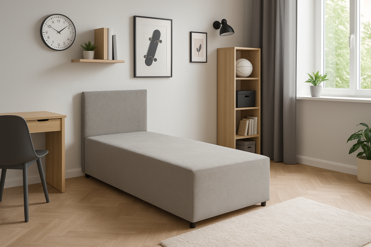 Jednolůžková čalouněná postel SENIVA 90x200 šedá
