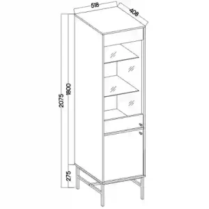 Skleněná vitrína Sakai 3 2F T101 Černá