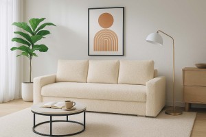 Rozkládací pohovka s funkcí spaní SILVER 3 boucle krémová