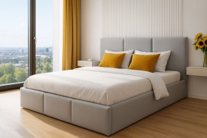Čalouněná postel s úložným prostorem VELORA 160x200 šedá ekokůže