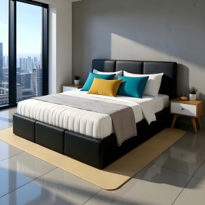 Čalouněná postel s úložným prostorem VELORA 140x200 černá ekokůže