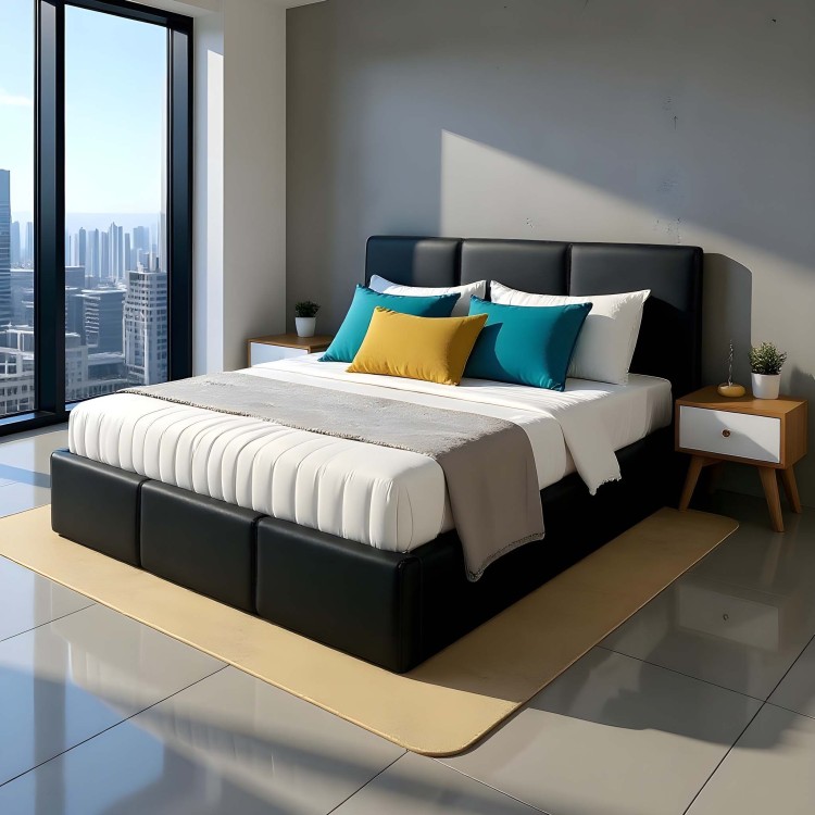 Čalouněná postel s úložným prostorem VELORA 140x200 černá ekokůže