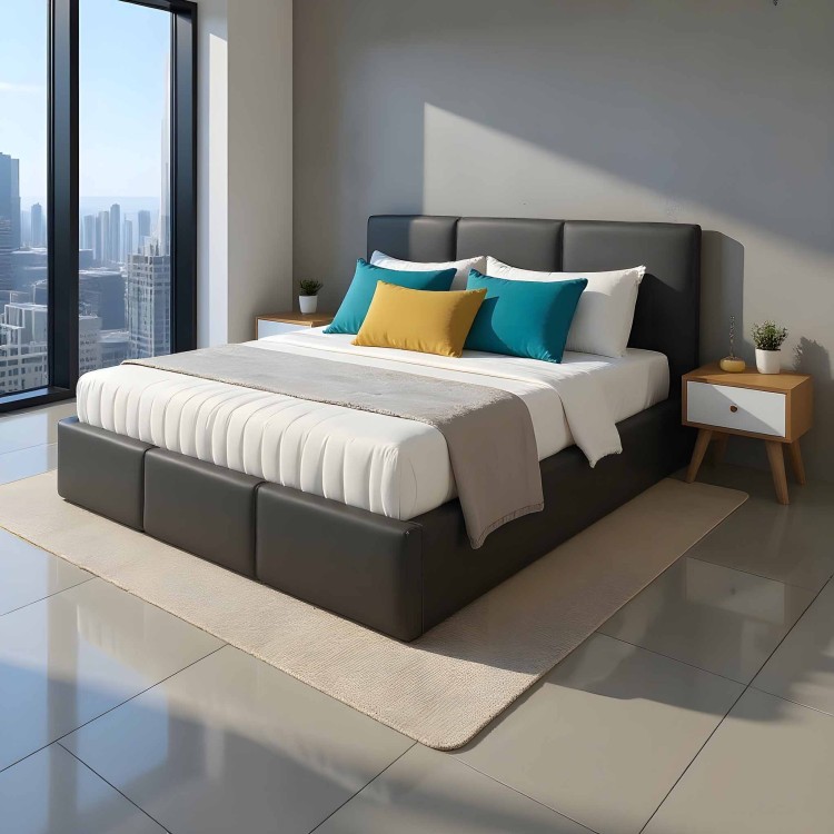 Čalouněná postel s úložným prostorem VELORA 140x200 grafitová ekokůže