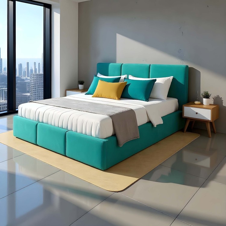 Čalouněná postel s úložným prostorem VELORA 140x200 tyrkysová