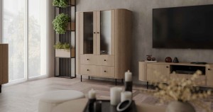 Vitrína do obývacího pokoje se skleněnými dvířky Flana 122 2F2S Dub Cremona