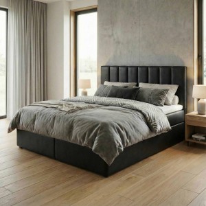 Kontinentální postel 140x200 SONNO BELLO černá eko kůže 2 úložné prostory